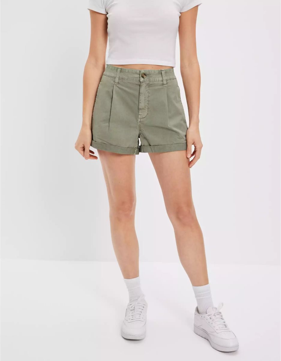 Shorts American Eagle AE Stretch Twill Highest Taille Baggy Midi Vert Olive Femme | CGG-46328276